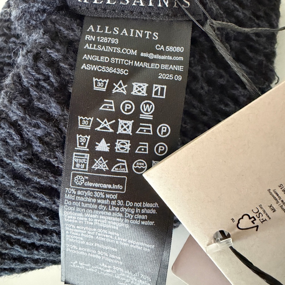 All Saints Dark Blue Knit Beanie - Picture 3 of 4